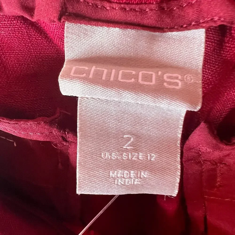 CHICO'S 100% Linen Shorts Tie-Front in Garnet Women's Size 2 = U.S. size 12